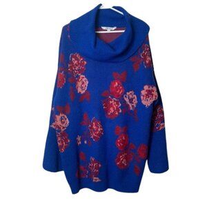 The Pioneer Woman blue red floral cowlneck sweater womens XL